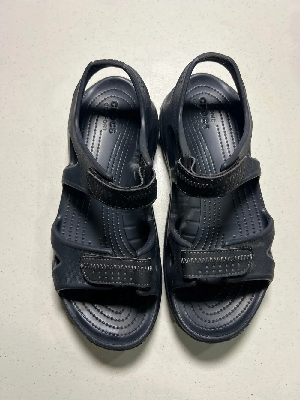 Crocs Swiftwater River Men's Sz 10 Black Hook & Loop Sandals